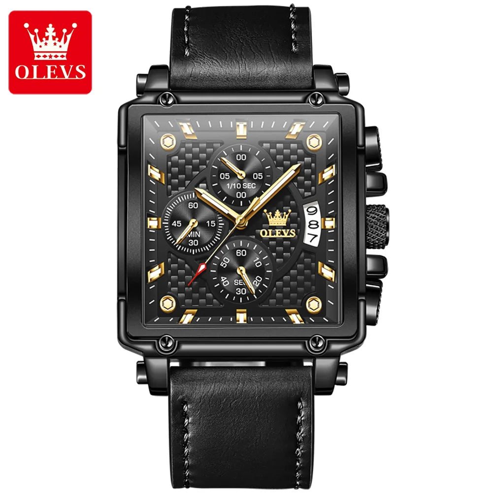 OLEVS Top Brand Men's Square Quality Quartz Wristwatch Chronograph Waterproof Original Watch for Man Luminous Date Luxury