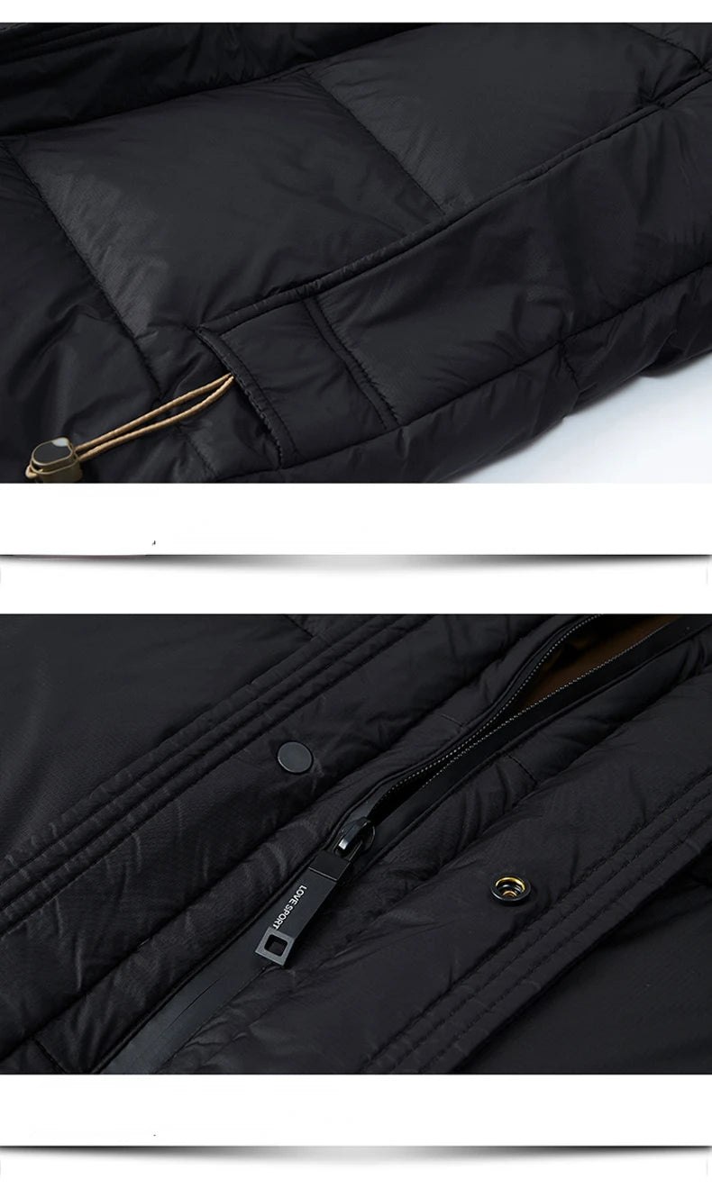 Light Luxury Down Jacket Men's Long Winter 2024 Trendy 90% White Duck Down Warm Coat Business Casual Hat Lightweight Down Jacket