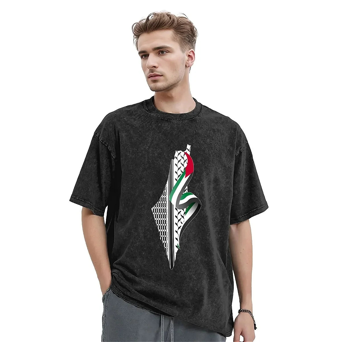 Palestinian Flag T-Shirt Palestine Map Novelty T Shirts Short Sleeve Street Style Tops Summer Cotton Breathable Big Size Clothes