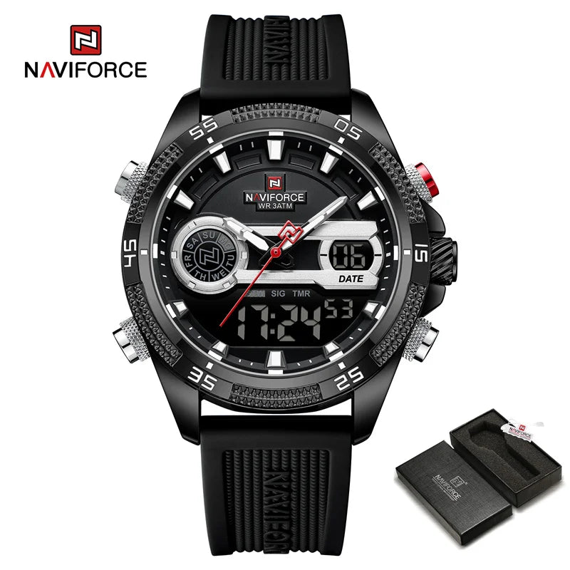 NAVIFORCE Military Sport Watches For Men Fashion Silicone Strap Waterproof Wrist watch Male Dual Display Luminous Alarm Clock