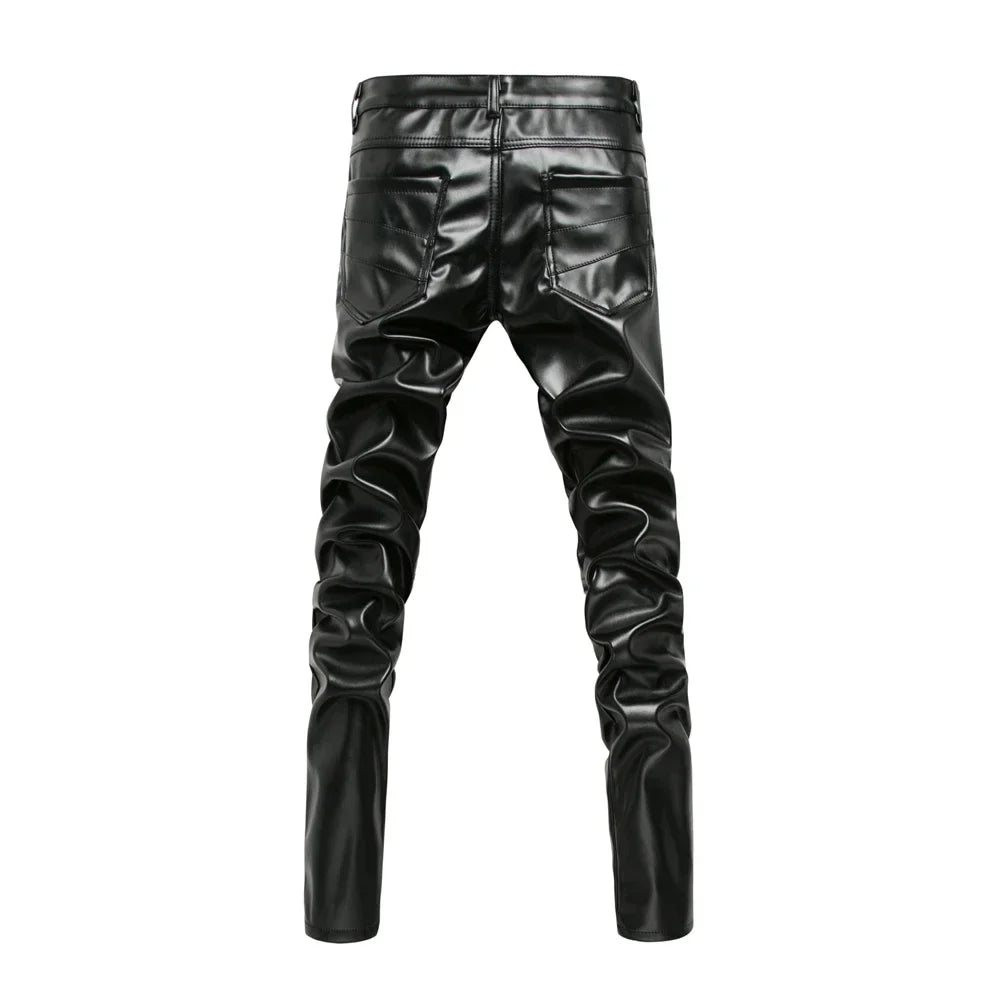 New Arrived Personality Male Leather Pants Male Slim Leather Pants Men's Clothing PU Pants Male