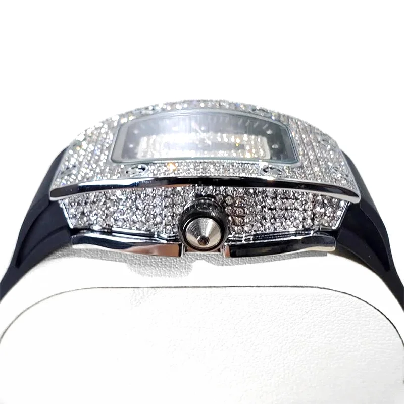 2024 Hot Fashion Diamond Watch For Women Elegant Iced Jewelry Watches Sport Rubber Strap Tonneau Wristwatch Ladies Gift