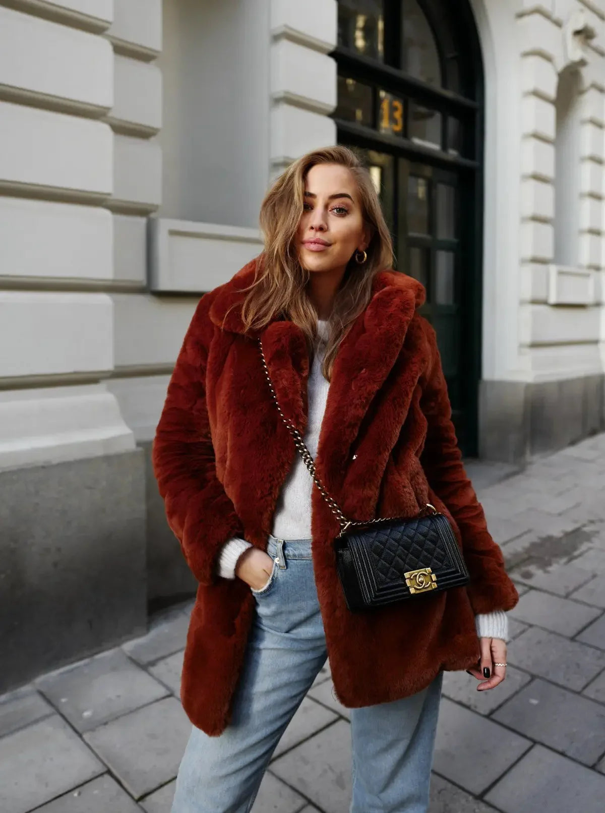 Thick Faux Fur Jacket Women Wine Red Autumn Winter Korean Maxi Coat Long Warm Luxury Fur Black Parkas Bontjas Furry Outerwear