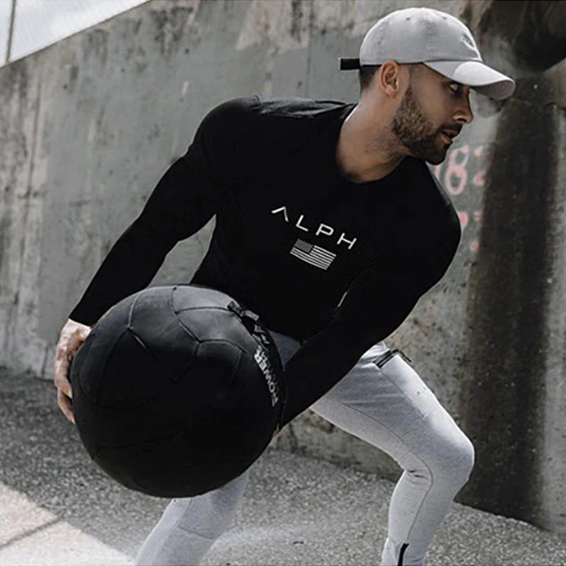 Men's Gym Clothing Bodybuilding T Shirt Running Sweatshirt Breathable Fitness Casual Male Long Sleeve Tshirt Cotton Tops