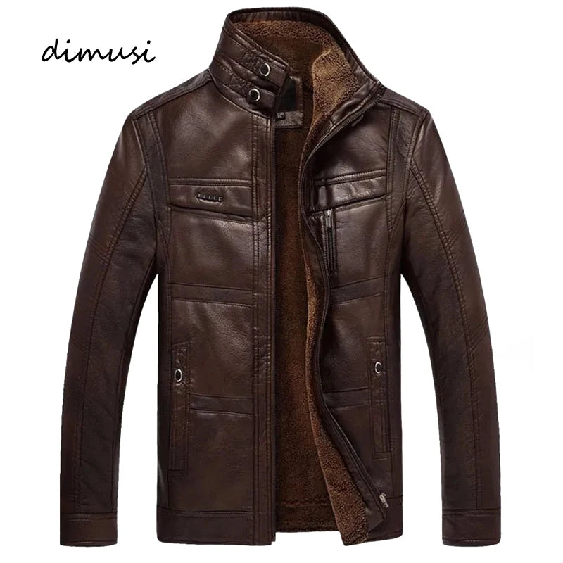 DIMUSI Leather Jacket Men Winter Leanther Jacket Thicken Warm Coat Male Casual Stand Collar Thermal Leather Coats Clothing 5XL