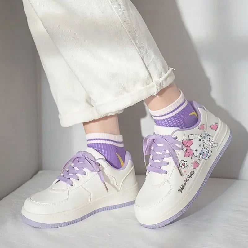 Sanrio Hello Kitty Kawaii Girl Skateboard Shoes Women Shoes Breathable Small White Shoes Comfortable Versatile Student Sneakers