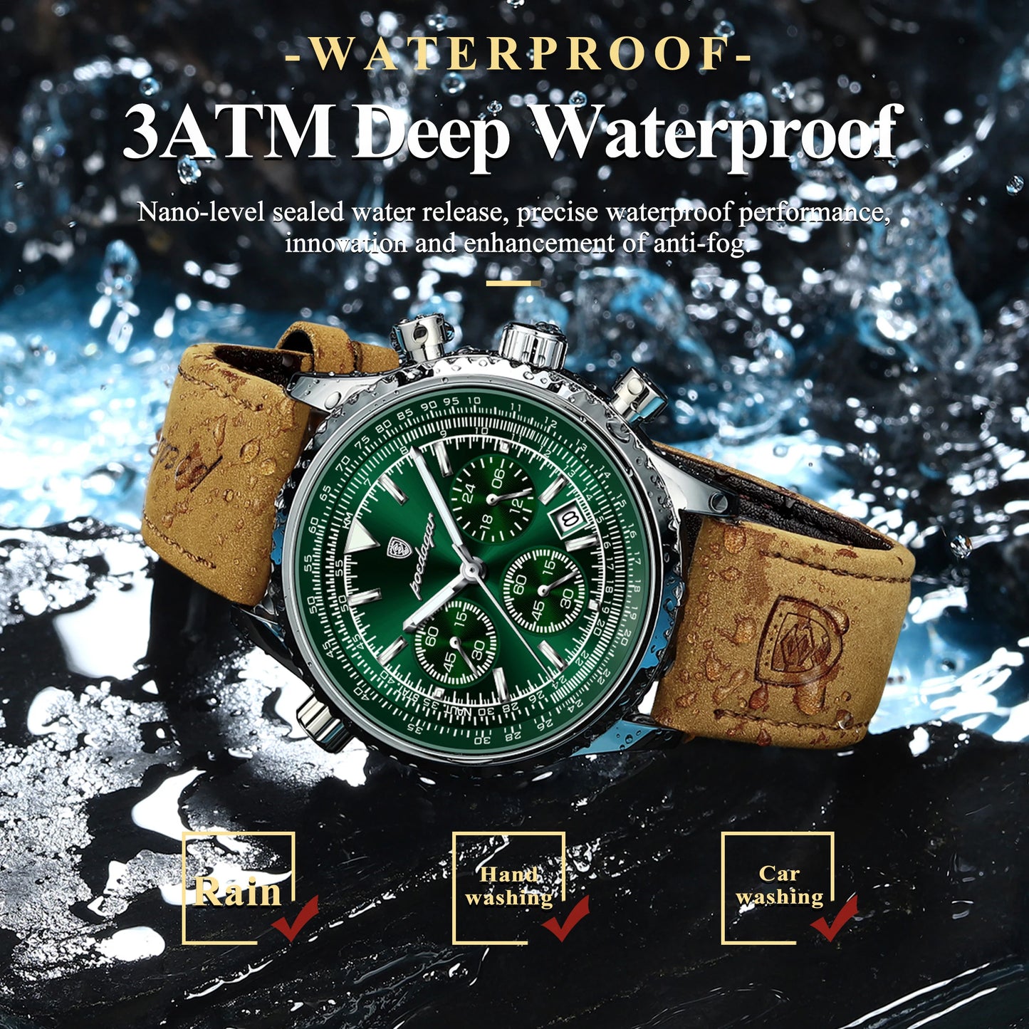 POEDAGAR Luxury Man Watch Quartz Waterproof Luminous Date Chronograph Leather Men Wristwatch Military Sports Men's Watches Reloj