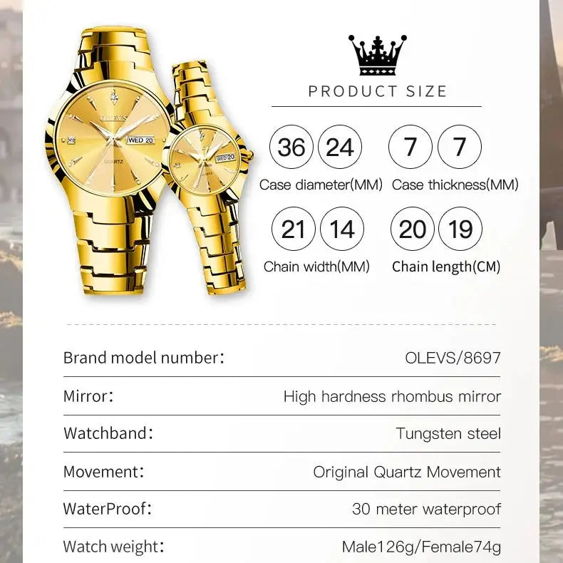 OLEVS Wolfram stahl herren Uhr Luxus Wasserdicht Leuchtende Original Quarz Business Woche Kalender Dress Watch Für Männer Original