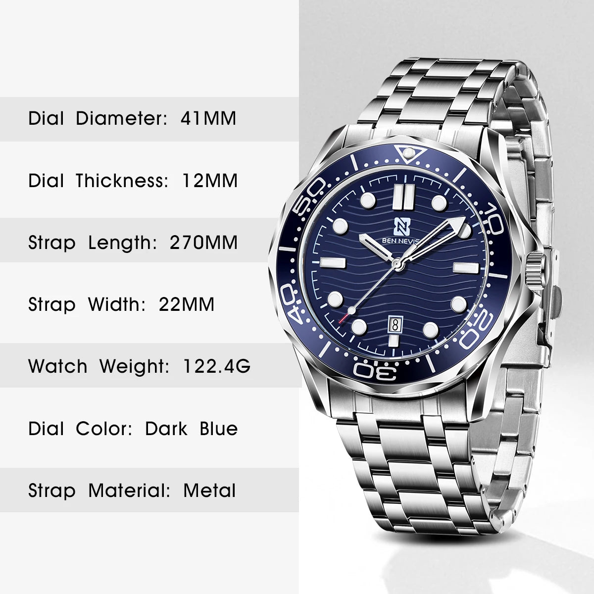 Wave patterned blue dial with hollow hands, men's personalized quartz watch, versatile business and personalized wristwatch