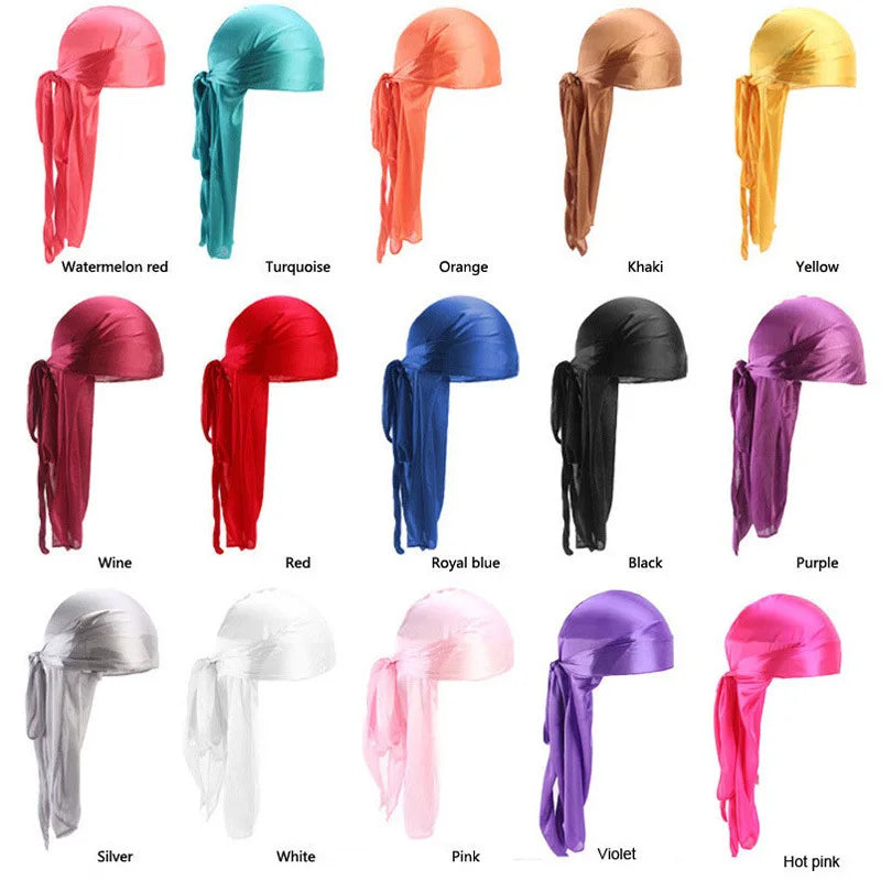 Long Tail Unisex Adult Satin Doo Rag Durag Bandanas Cap Pirate Hat Turban Men Hip Hop Headband Biker Headwrap Women Headwear