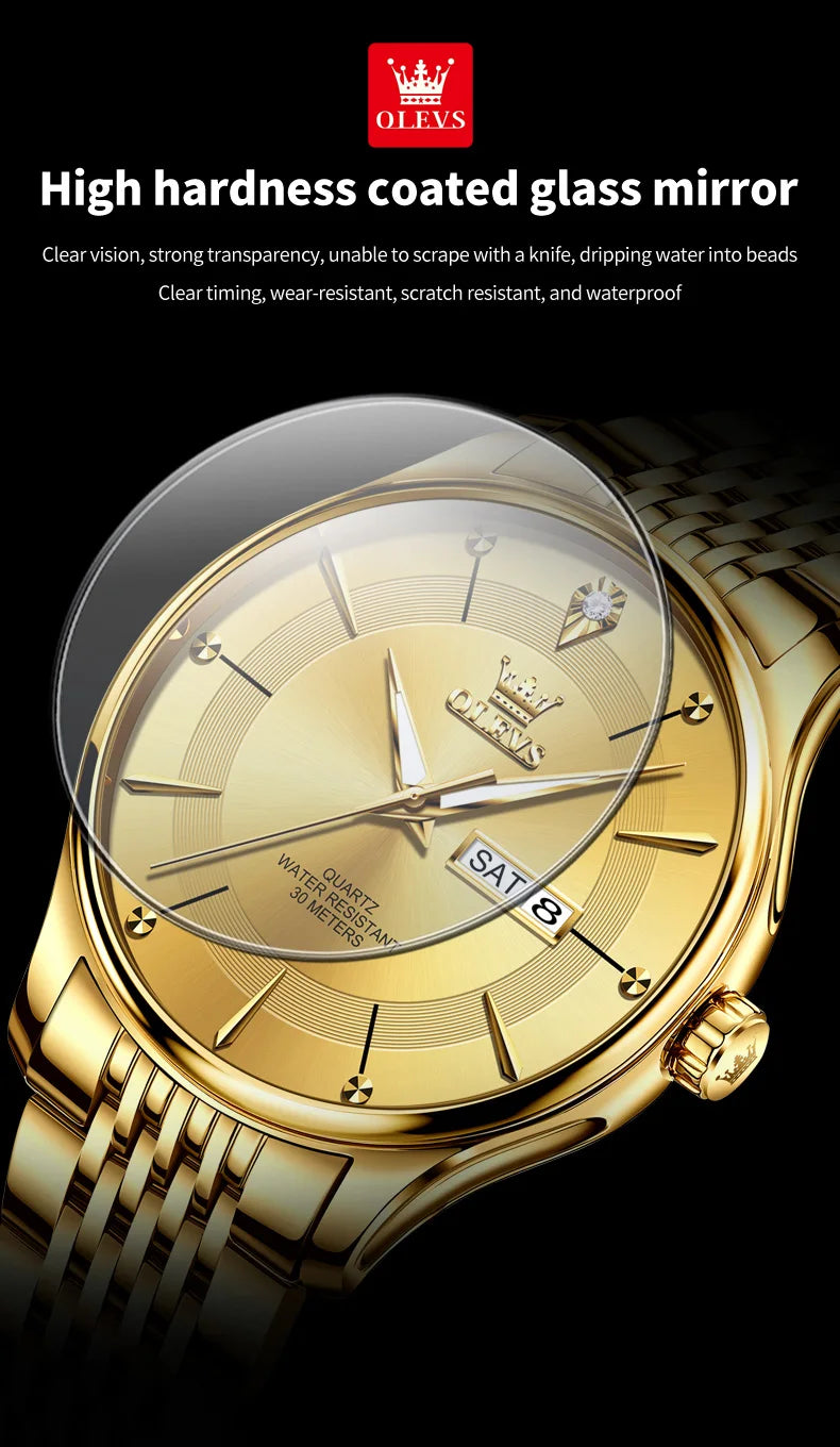 OLEVS Gold Uhr für Männer Original Quarz Uhr Luxus Elegante Woche Datum Leuchtende Wasserdicht edelstahl herren Uhren Trend