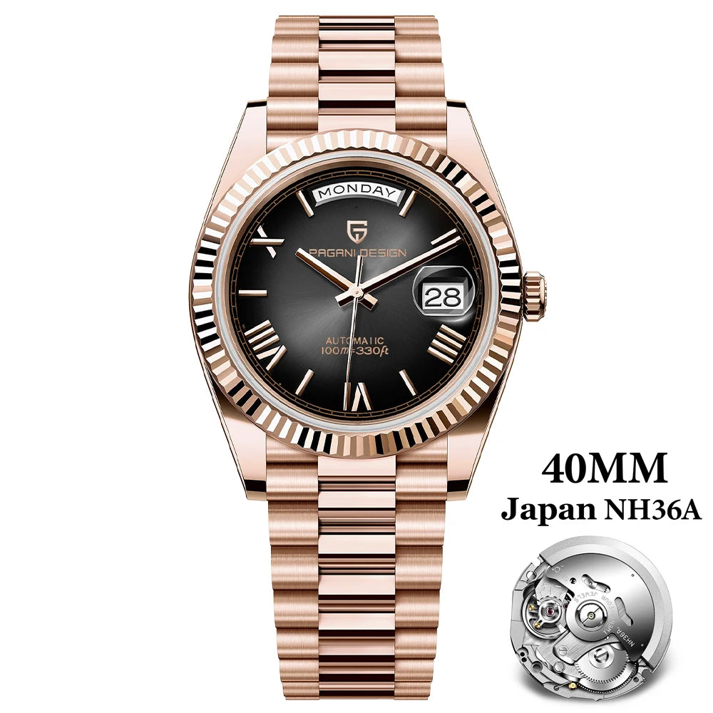 PAGANI DESIGN 2024 New Luxury Rose Gold DD40 Automatic Watch For Men NH36A Mechanical Wristwatch Men Stainless steel Waterproof