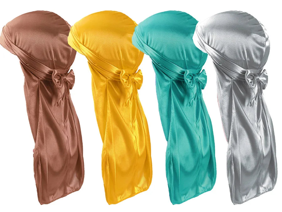 Unisex Silky Durags Bandanas Turban Hat Wigs Doo Men Satin Durag Biker Headwear Headband Hair Accessories Extra Long Tail Du-Rag