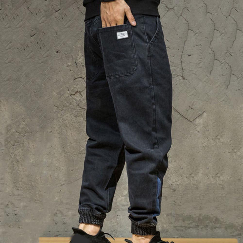 Loose Denim Pants Men Jeans Solid Color Drawstring Waist Harem Pants for Men Jeans Trousers pantalones hombre джинсы для мужчин