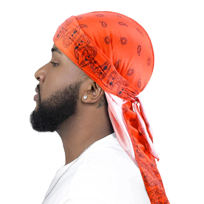 New Men's Silky Durags African Print Headwrap for Women Long Tail Pirate Hat Biker Hear Wear Bandanas Turban Hair Accessories