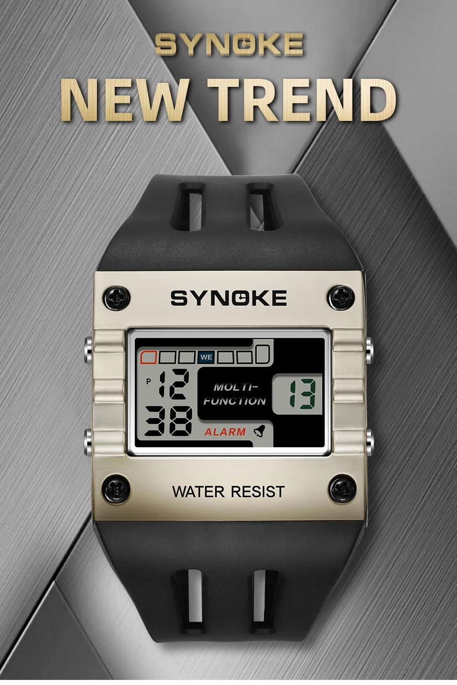 SYNOKE Digital Watch Men Sports Electronic Watch Waterproof Night Glow Large Screen Square Student Watch Outdoor New Color Trend