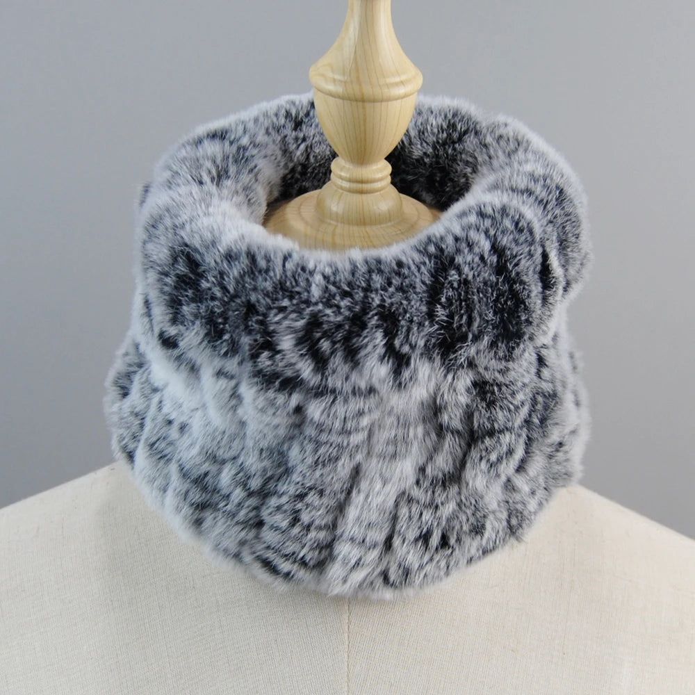 Winter Damen Echtpelz Handgefertigter Stretch-Pelzschal Strick Echtes Rex Kaninchenfell Stirnbänder Mädchen Naturfell Ring Cowl Snood Schals