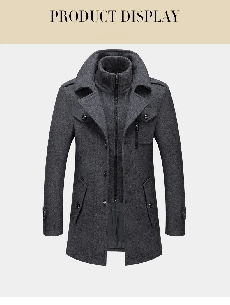 Woolen Overcoat 4XL Autumn Winter Mens Wool Trench Coats Fashion Middle Long Jacket Male Double Collar Zipper Coat Windbreak