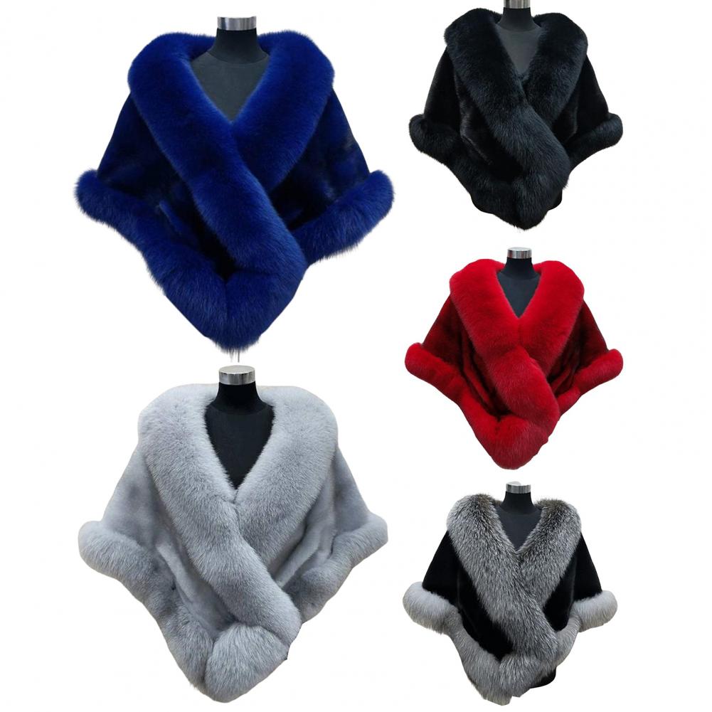 Faux Fur Shawl Faux Rabbit Collar Winter Shawls Elegant Bridal Fur Wrap Shawl Plush Warm Cape Coat Fluffy Poncho Women Jacket