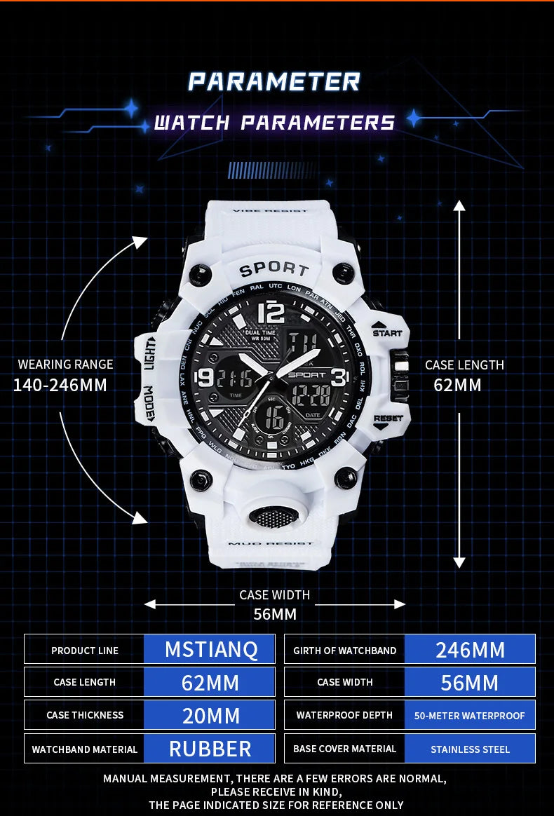 MSTIANQ Men's Youth Original ElectronicWatch High School Student Trend Hand Clock SportsWaterproof Luminous Red Digital Wristwat