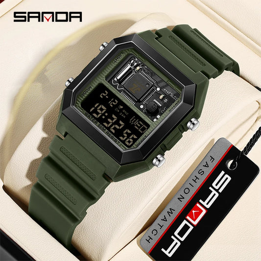 SANDA Fashion Male And Female Student Electronic Watches New Square Multi Functional Waterproof Luminous Countdown Sport Watches