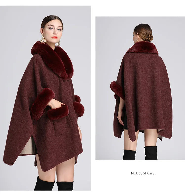 Autumn/winter New Style European American Fashion Loose Fit Woolen Jacket Cardigan Women's Imitation Rabbit Fur Collar E2018