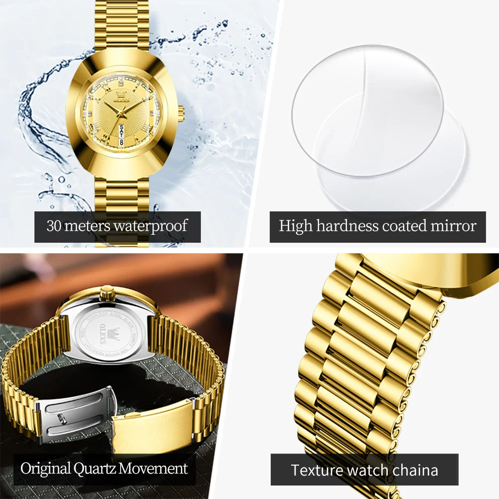 OLEVS 7008 New Big Dial Luxury Quartz Watch For Women Diamond Dual Calendar Elegant Ladies Hand Clock Waterproof Woman Watches