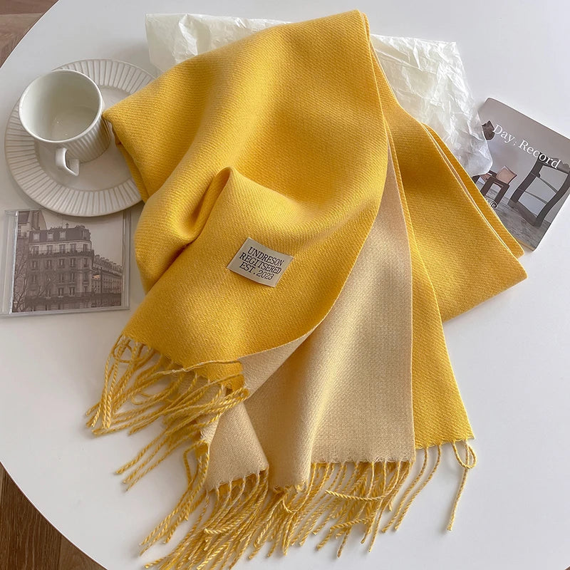 Winter Cashmere Women Scarf Female Luxury Brand Scarves Lady Tassel Bandana Women Solid Shawl Wraps Foulard Tippet Pashmina