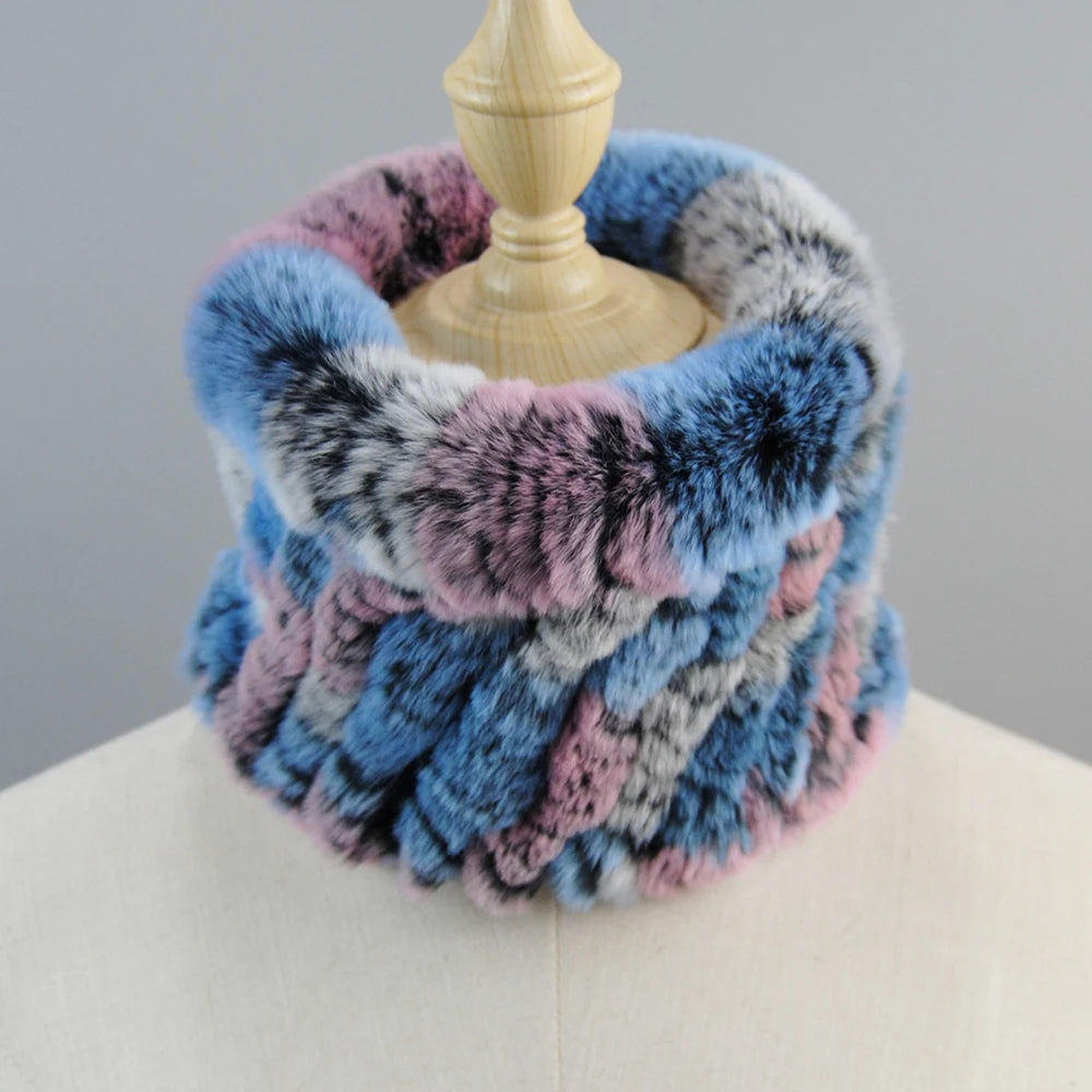 Winter Damen Echtpelz Handgefertigter Stretch-Pelzschal Strick Echtes Rex Kaninchenfell Stirnbänder Mädchen Naturfell Ring Cowl Snood Schals