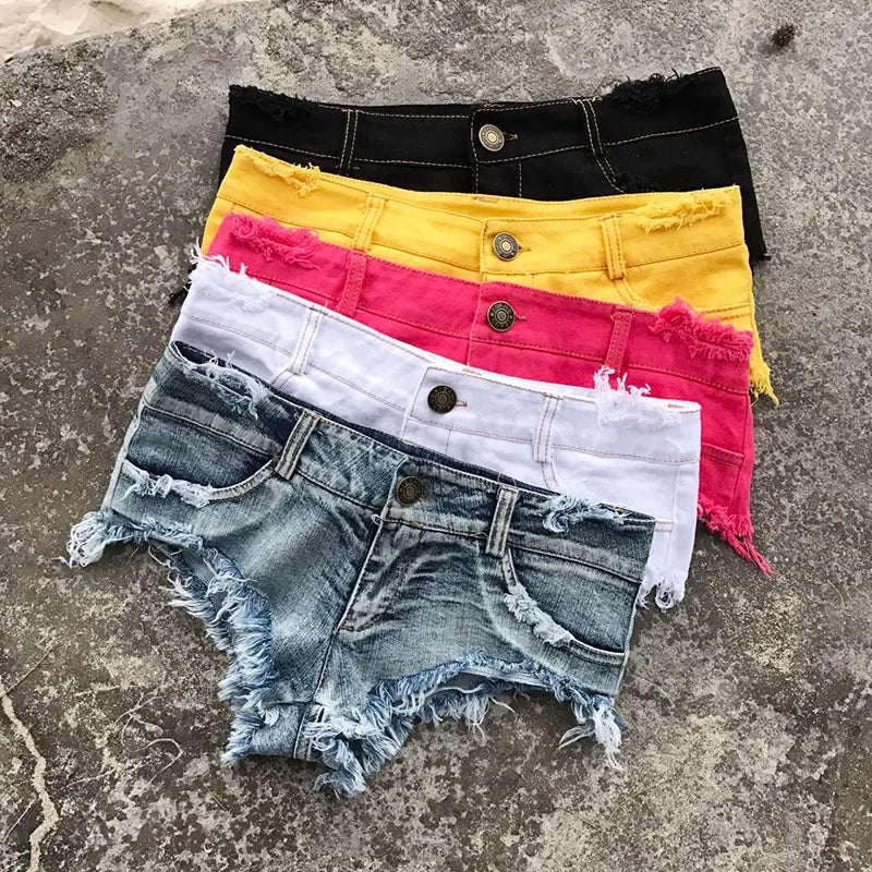 Bar Hottie Women's Clothing Sex Ripped Jeans Slimming Jeans New Korean Style Super Low-waisted Denim Shorts Hot Pants