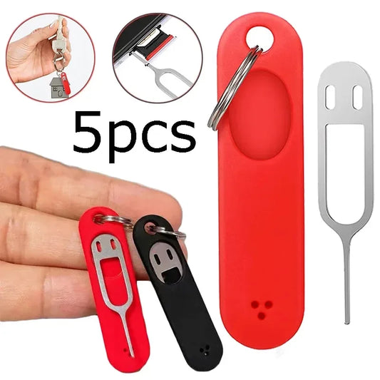 5/1PCS SIM Card Removal Needle Pin & Anti-lost Tray Charm Keychain Split Rings Phone SIM Card Storage Case Ejecter Tool Needles