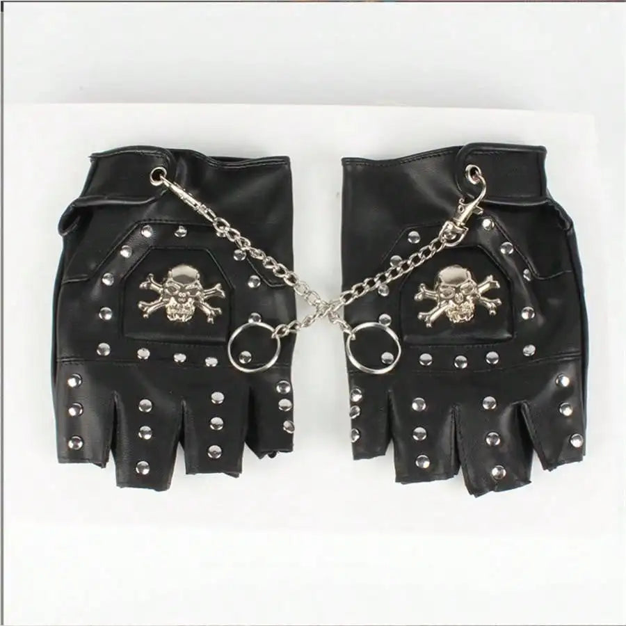 Skulls Rivet PU Leather Fingerless Gloves Men Women Fashion Hip Hop Women's Chain Punk Gloves Half Finger Men's Gloves