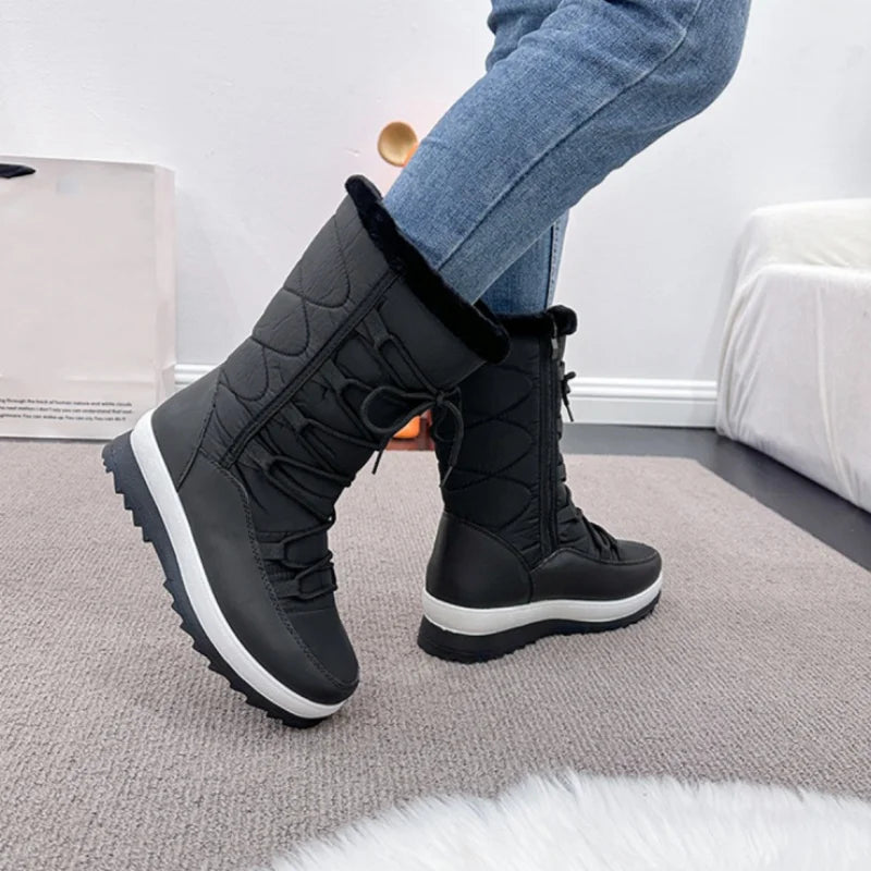 Winter Round Toe Flat Bottom Cross Strap Fashionable Women's Shoes Plus Velvet To Keep Warm New Snow Boots Chaussure Femme