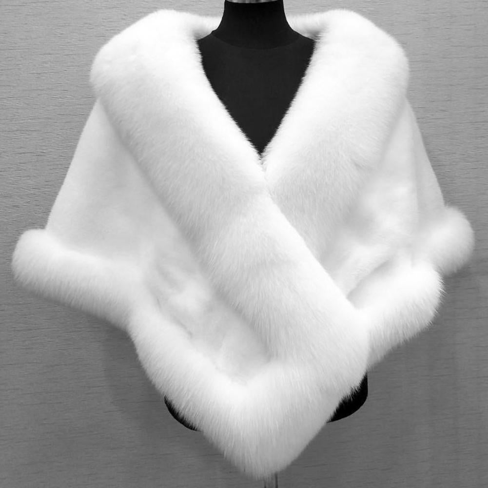 Faux Fur Shawl Faux Rabbit Collar Winter Shawls Elegant Bridal Fur Wrap Shawl Plush Warm Cape Coat Fluffy Poncho Women Jacket