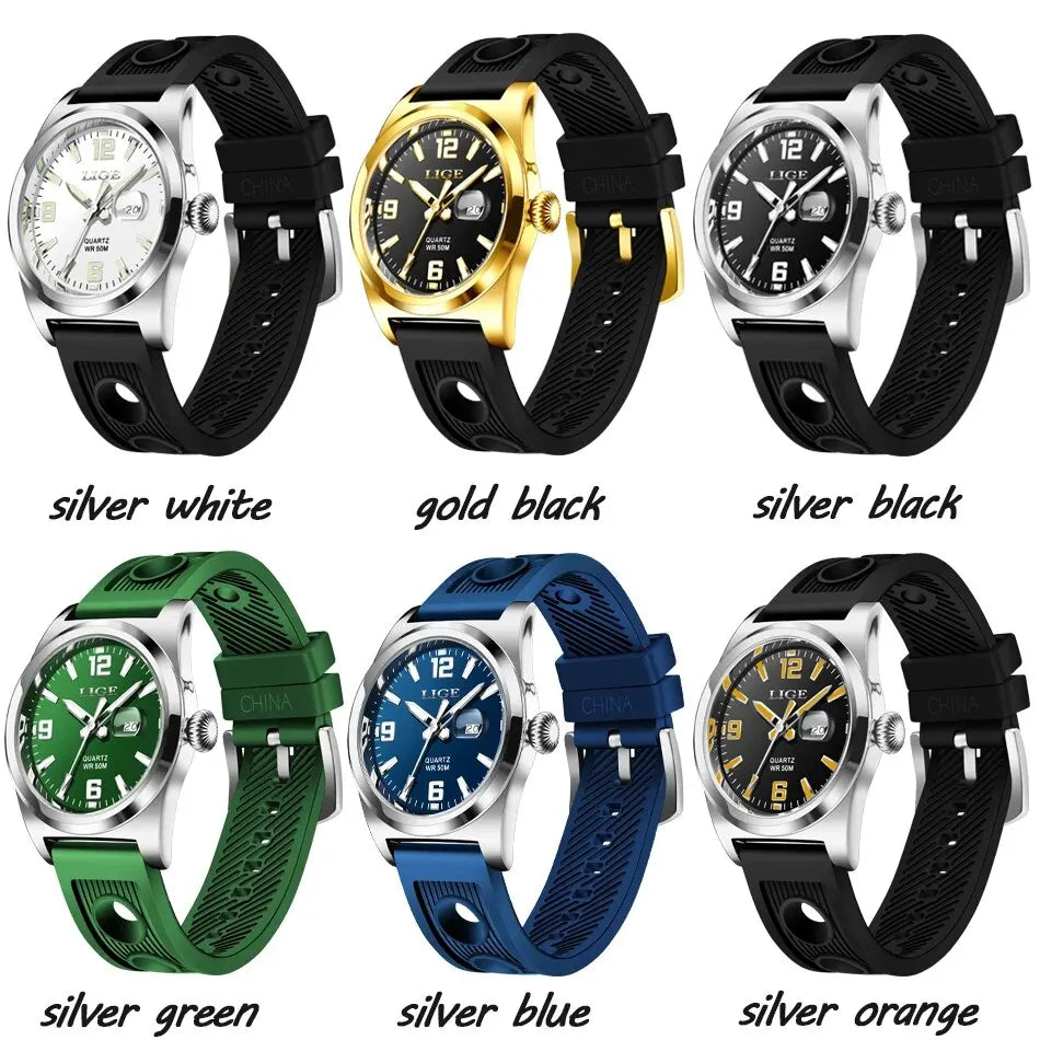 LIGE Brand Watch Men Silicone Sports Watches Men's Army Military Quartz Wristwatch Chronograph Male Clock Relogio Masculino