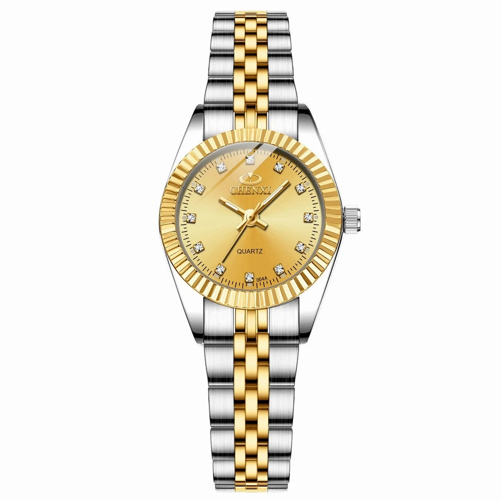 CHENXI Brand Top Luxury Ladies Gold Watch Women Golden Clock Female Women Dress Rhinestone Quartz Waterproof Watches Feminine