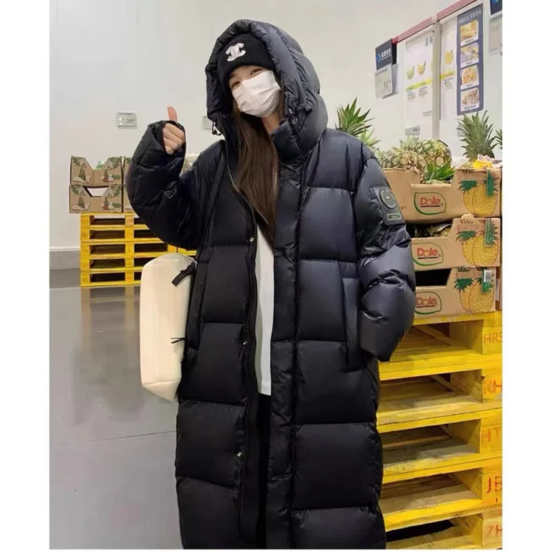 Black Winter Women's Down Puffer Jackets Baggy Thickening Warm Oversize Clothing Boutique Clothes Cotton Medium and Long Coats