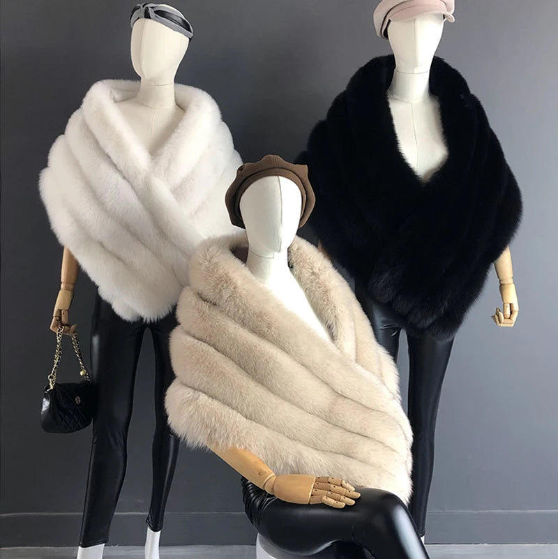 Damen Echt Fuchs Pelz Schal Weste Jacke Flauschigen Pelz Cape Natur Pelz Poncho Pelz Dame Schal Wrap Mantel Schal Hochzeit Party Kleidung