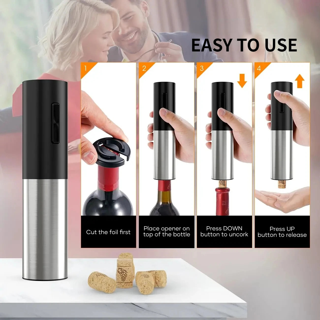 4 In 1 Electric Decanter Set Wine Lovers Gift for Home Kitchen Rechargeable Automatic Wine Bottle Opener With Vacuum Stoppers