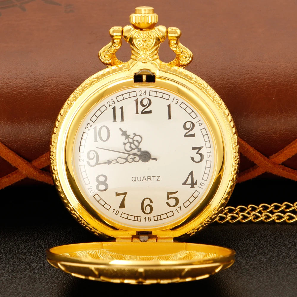 Golden Pandora Magic Box Thorn Emblem Embossed Quartz Pocket Watch Retro Men's and Women's Necklace Pendant Clock Gift