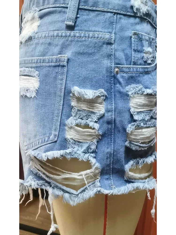 Summer Women Sexy Ripped Hot Denim Shorts Jeans Lady Shorts Mini Pants Lady Cut Out High Street Stripper Party Irregular Jeans