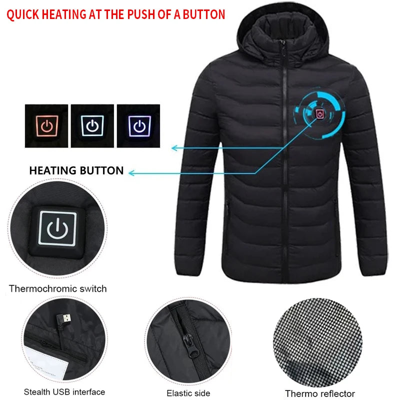 Heated Jacket, USB Intelligent Dual Control Switch 9-21 Zone Heated Jacket, Men's Women's Warm Cotton Jacket with Removable Hood