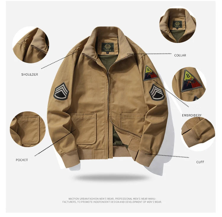 FURY Military Jacket Stand Collar Men's Bomber Jacket Cotton Embroidery Tactics Coat Men Windbreaker Chaqueta Hombre