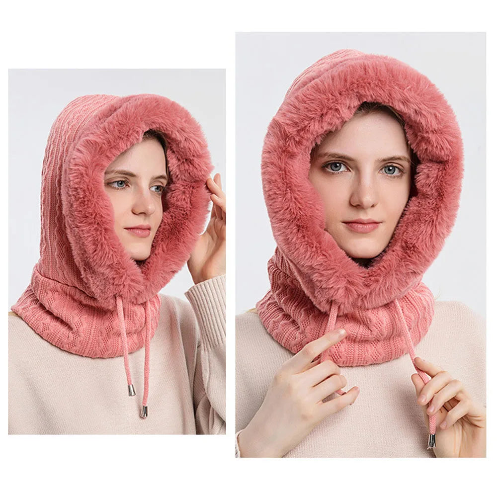 Winter Warme Beanie-Mützen Maske Schal Ring Sturmhaube Kapuzenpullover Strickmütze Einteiler Kordelzug Kapuze Outdoor Warmhalten Mützen