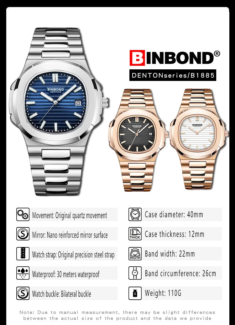 BINBONG B1885 Luxury Business Männer Quarz Uhren 30M Wasserdicht Leucht Edelstahl Armband herren armbanduhr Relogio Masculino