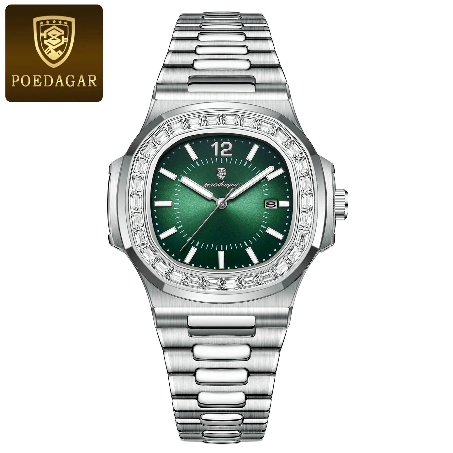 POEDAGAR Luxury Square Man Quartz Watch Waterproof Luminous Date Men's Watch High Quality Stainless Steel Business Men Watches