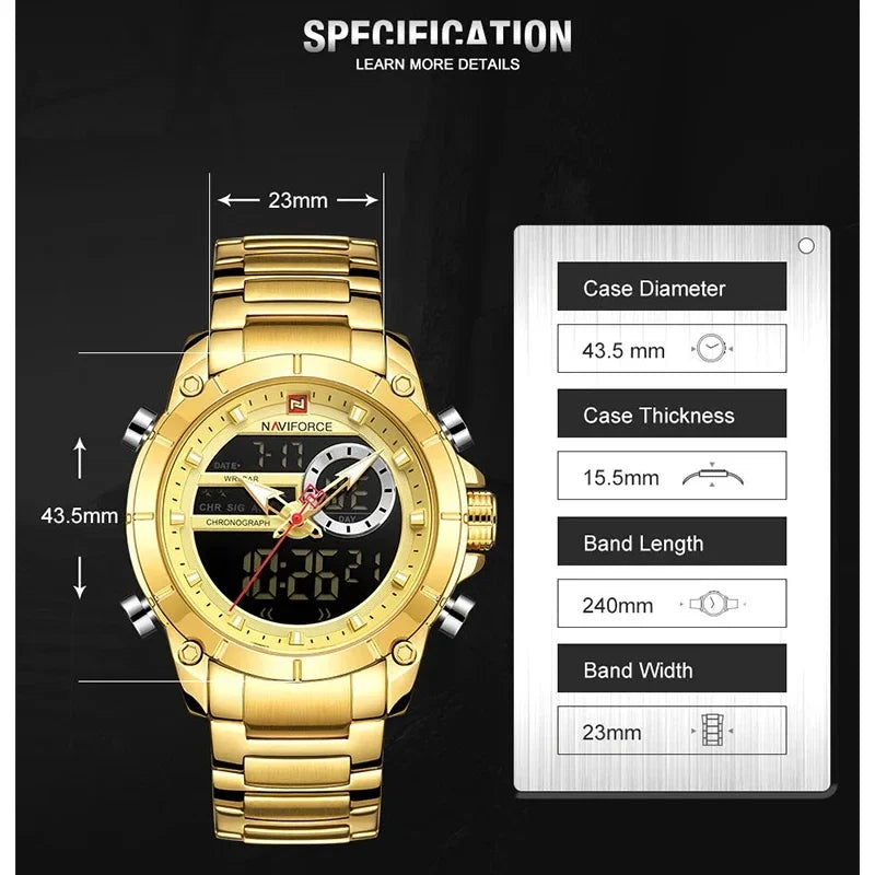 NAVIFORCE 9163 Luxury Original Sports Men Wristwatch Quartz Steel Waterproof Digital Fashion Male Watch Relogio Masculino