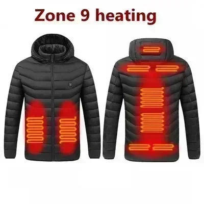 2023 NWE Men Winter Warm USB Heating Jackets Smart Thermostat Pure Color Hooded Heated Clothing Waterproof  Warm Jackets