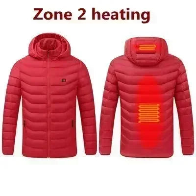 2023 NWE Men Winter Warm USB Heating Jackets Smart Thermostat Pure Color Hooded Heated Clothing Waterproof  Warm Jackets