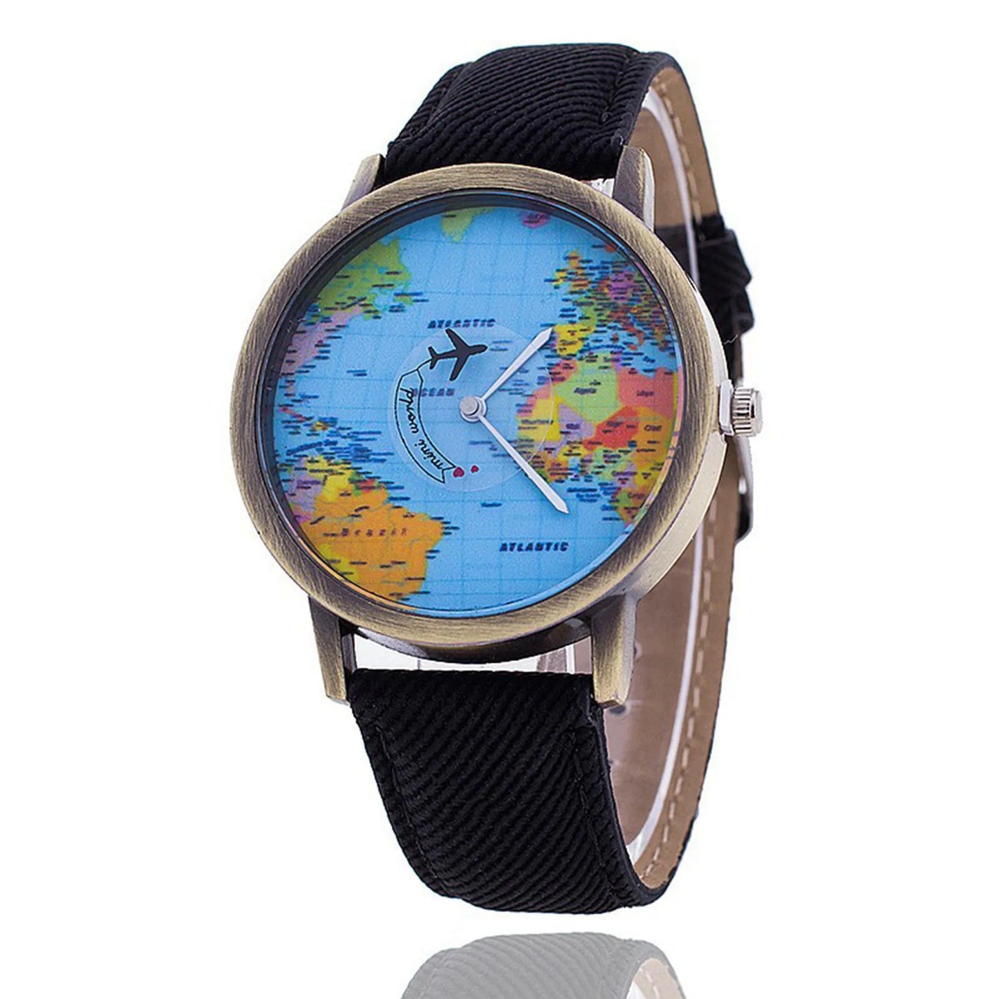 Fashion Retro Belt Quartz Watch Airplane Second Hand Map Watch Unisex Dial Design Elegant Watches for Ladies Gift montres femmes